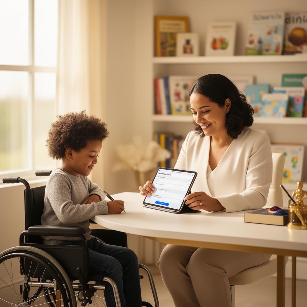 Madre y estudiante completando formulario de consulta